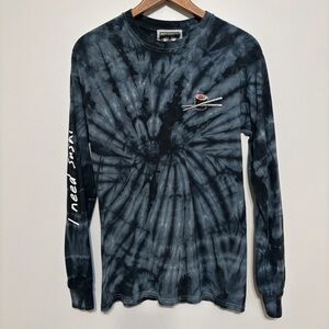 Riot Society I NEED SUSHI Tie-Dye Long Sleeve Tee Shirt Black & Gray SMALL